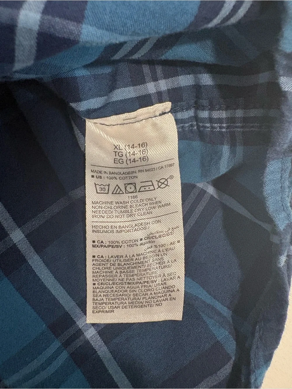 Old Navy Navy and Light Blue Plaid Short Sleeve Button-Down Shirt